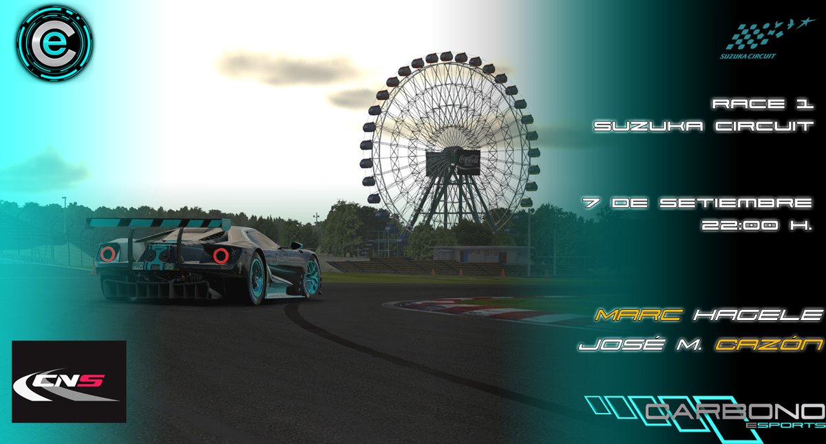 CarbonoEsports's tweet photo. Se abre el telón! Arrancamos la temporada 2020/2021 con la primera carrera de @CnsCampeonatos en #DivisionORO .
Nuestros pilotos @HageleMarc @NRG_Leviathan serán lo encargados de llevar el bonito Ford GTE 2017 en el trazado de Suzuka.
Mucha suerte! https://t.co/ZgxWaCmrH0