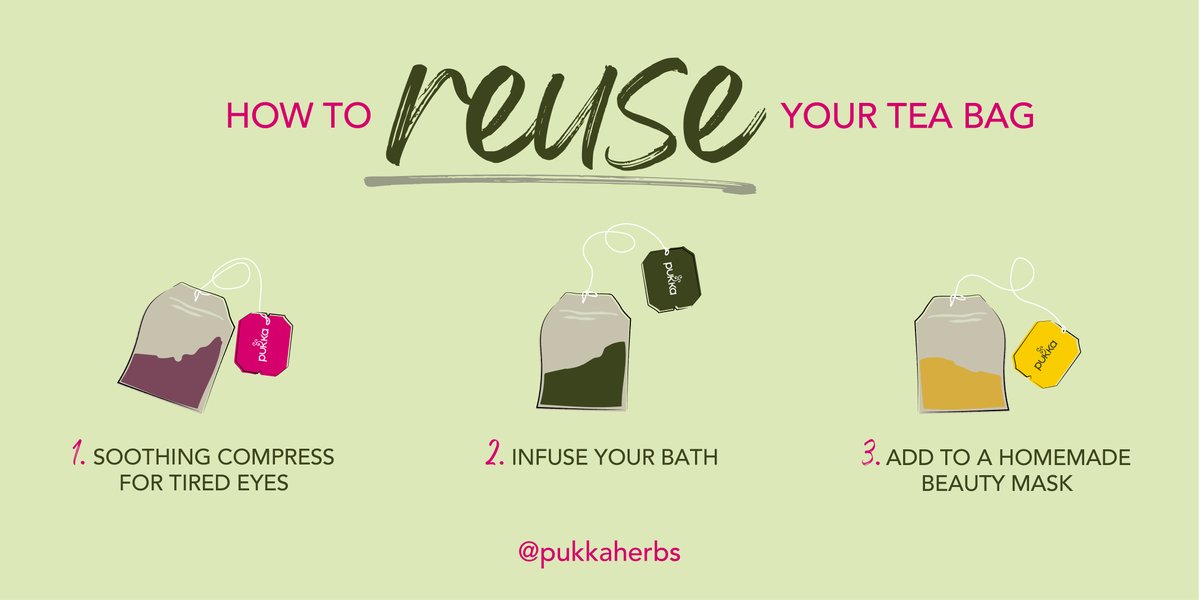 Pukkaherbs's tweet photo. You donβt just have to throw your tea bag away once youβve made a mug of your favourite Pukka this #OrganicSeptember π Help to make a #SmallPositiveChange with these clever waste-reducing uses for your tea bag β and donβt forget you can recycle or compost our tea bags too π https://t.co/80EPJTtmFh