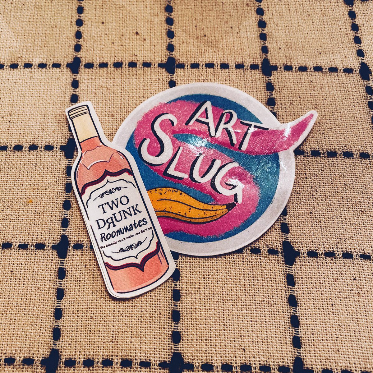 2drunkroomies's tweet photo. ✨WE GOT STICKERS ✨

We’re so so excited to be partnering with @artslugart The best part? We even have a discount code you can use to save 10% on your entire order 🤩 Use code ROOMIE10 at checkout!!
•
#smallbusiness #stickers #stickershop #historypodcast #makinghistory https://t.co/5fRXb9udjm