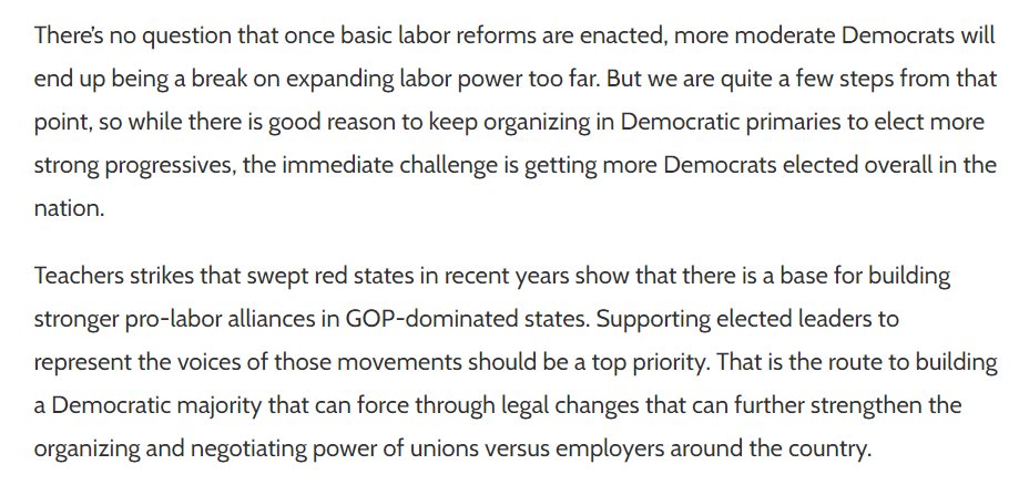 Need to abandon false nostalgia for non-existent "New Deal labor" past and recognize getting more Dems elected in Senate who will abolish filibuster is key to change here. More progressives elected in primaries is needed but so is more Dems elected period. /20