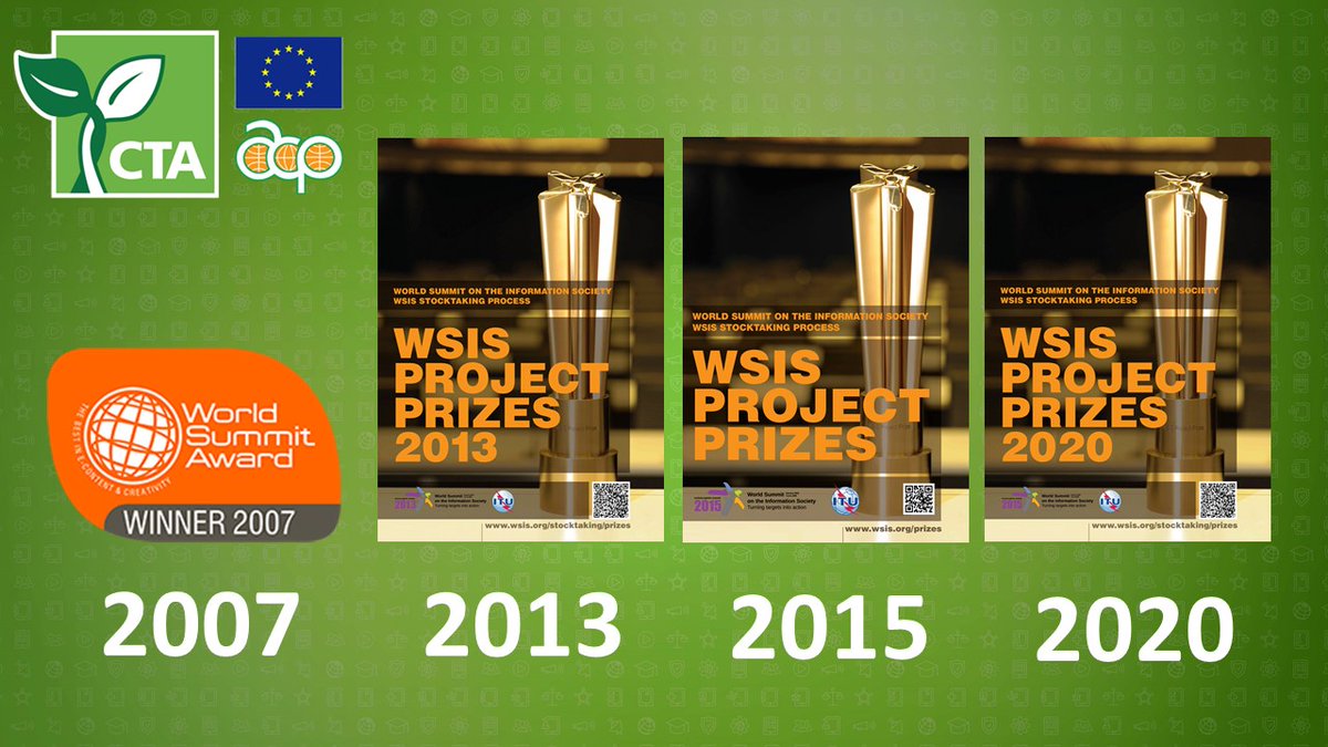 CTA won 3 #WSIS prizes (2013, 2015 and 2020) in the category E-Agriculture and one WSIS World Summit Award (2007) in the category e-culture. CTA is probably the sole development agency with such an incredible curriculum ! #innovation #digitalisation #D4D #ICT4D #ICT4Ag #agtech