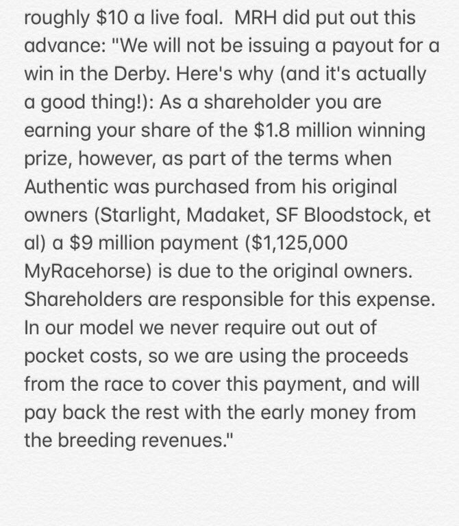 6) MyRacehorse put out the following statement saying they warned investors of this in advance: