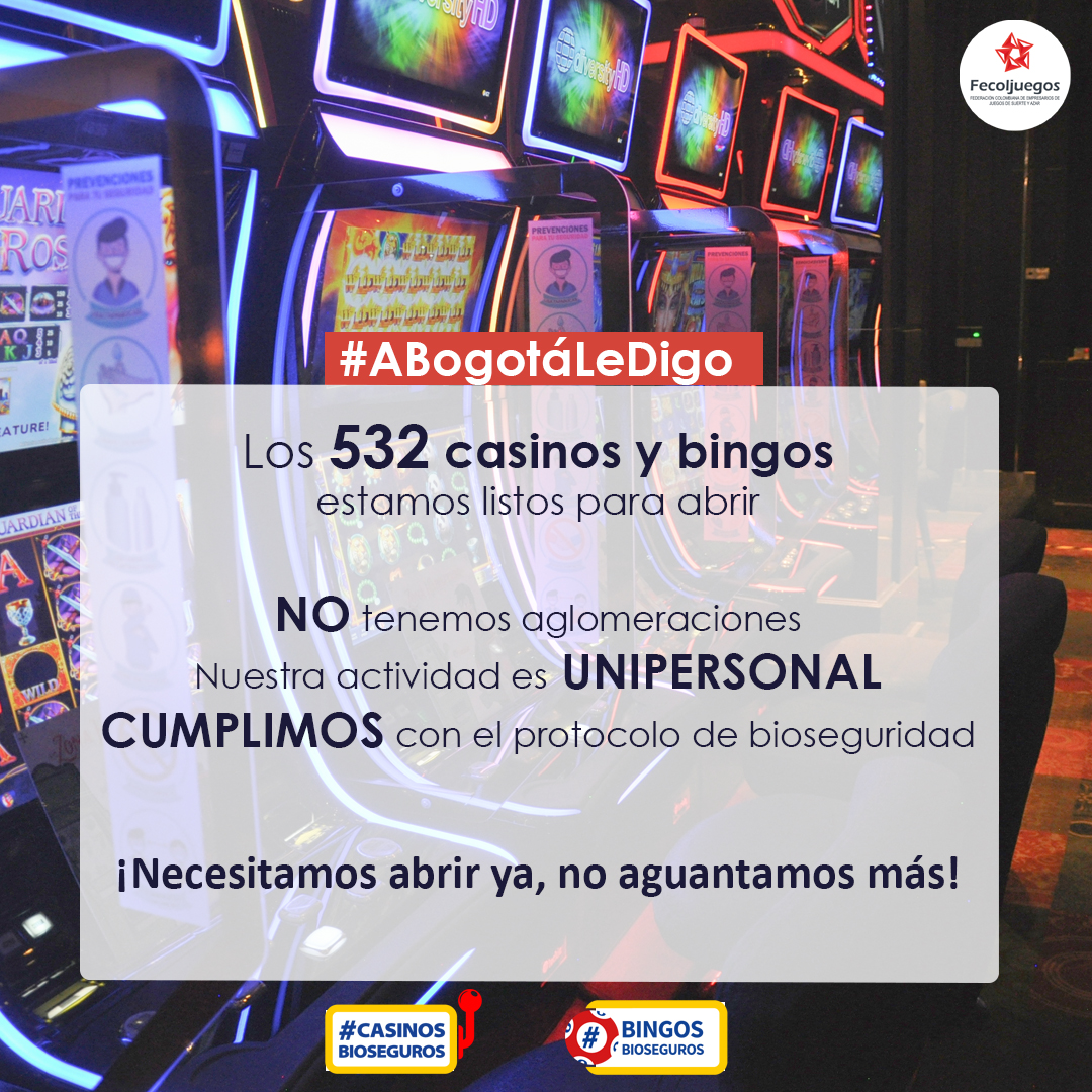Fecoljuegos's tweet photo. #ABogotáLedigo que no nos quedemos atrás, municipios de alta afectación ya permitieron abrir porque cumplimos con los protocolos, porque somos confiables y porque nuestros #CasinosBioseguros y #BingosBioseguros no son espacios de alto riesgo. ¡Nuestra industria necesita abrir ya! https://t.co/xe2FiuEZuX