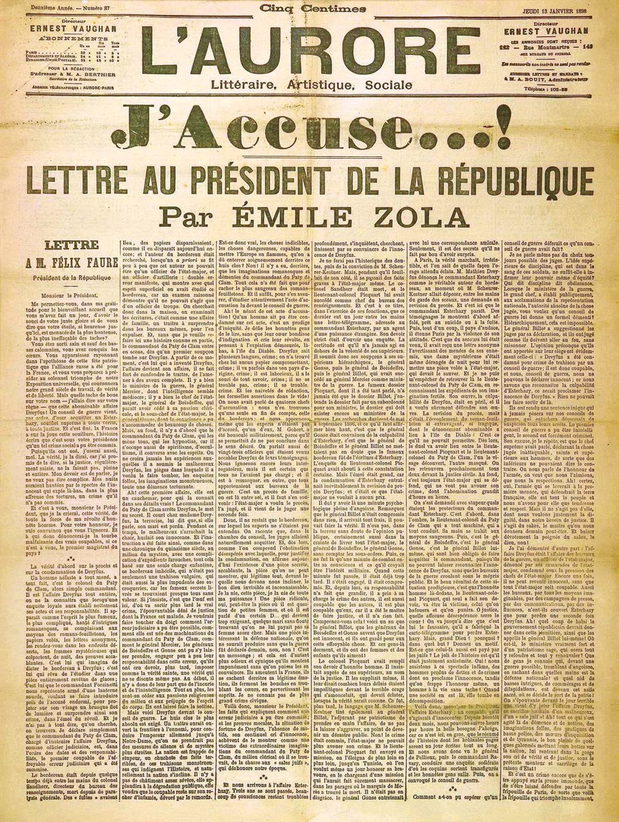 GuillermoJGarci's tweet photo. Igual q Emile Zola acusó en 1898 al presidente de Francia y a su gobierno de mentir en el caso antisemita contra A.Dreyfus, @DeniseDresserG hoy acusa al gobierno d Mx d mentir sobre la pandemia. Dicho sea de paso H Arendt consideró q este caso cimentó al asenso del autoritarismo https://t.co/41C1D3mc6v