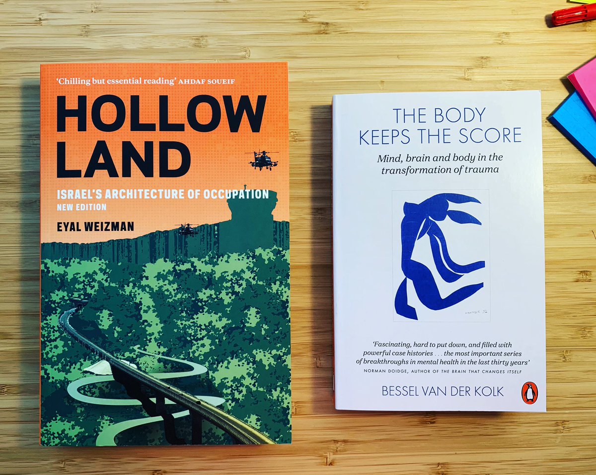 bry_mut's tweet photo. Had to extract myself from Waterstones this afternoon before I bought 174826 books, but very much looking forward to getting stuck into these two..
#hollowland #architectureofoccupation #militarization #thebodykeepsthescore #mentalhealth https://t.co/B7cNwS9MYU