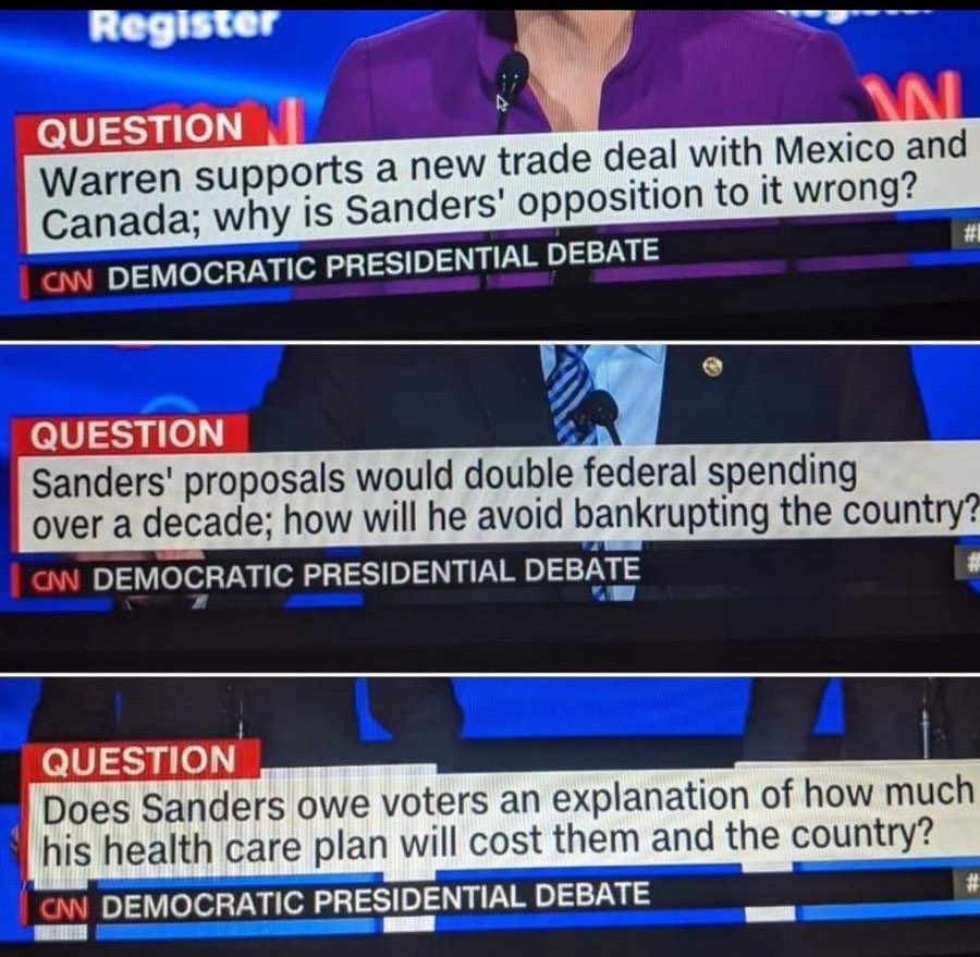 A steady scroll of debate night propaganda. These consistent attempts to negatively shape the viewer’s perception of Sanders were never ending.