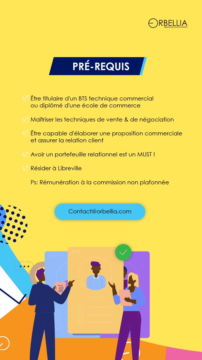 Orbellia's tweet photo. Job Alert 🚨
Dans le cadre de notre développement, nous recrutons un(e) commercial(e).
Si votre profil à notre annonce, envoyez-nous votre CV à contact@orbellia.com
#Gabon #job241 #emploi241 #Libreville https://t.co/HURyfovlMv