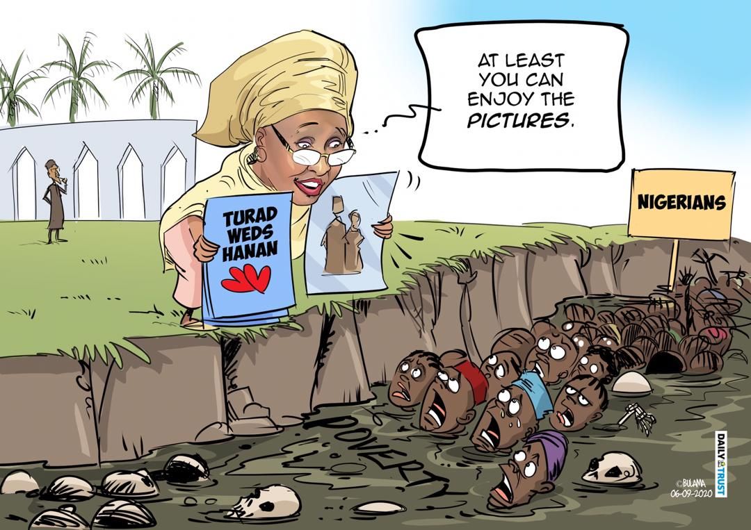 SaharaReporters's tweet photo. .@AishamBuhari Attacks @Daily_Trust Artist, Bulama, Over Cartoon On Daughter’s Lavish Wedding | Sahara Reporters https://t.co/MhNxjVqfyy https://t.co/44SNeEiPhS