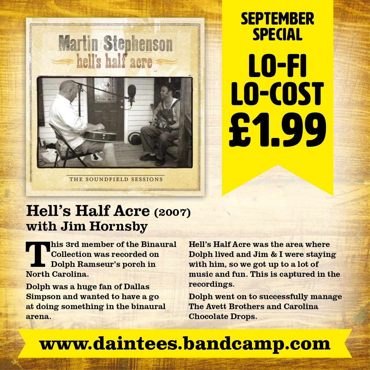 "Hell's Half Acre" (2007)Here's a few words from me on another binaural recording featuring ace guitarist  @JimHornsby. This time the man behind the controls was  @DolphusRamseur and he captured the moment beautifully.  http://daintees.bandcamp.com 