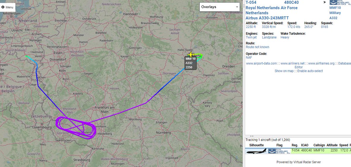 5472_nde's tweet photo. MMF10 T054 new #NetherlandsAF KC30 tanker (on order or in service? @Gerjon_ ) on training flight over German airspace. 1540z https://t.co/84JoBipCsO