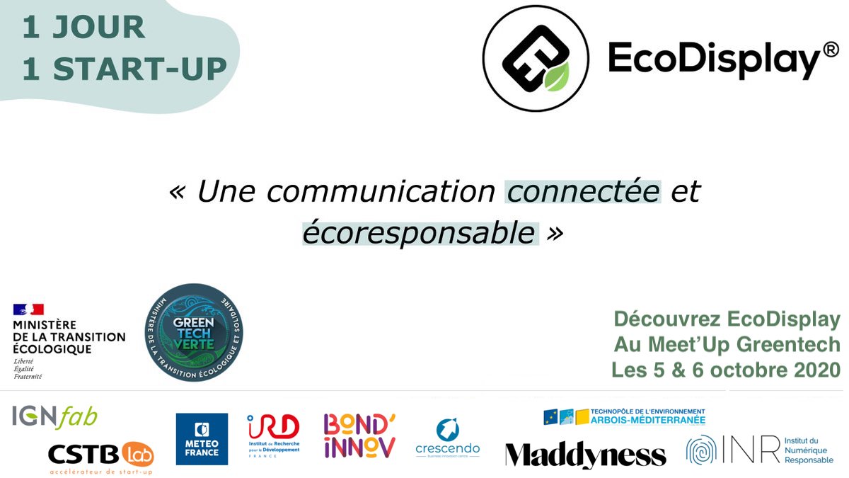 GreentechInno's tweet photo. 1 JOUR 1 START-UP : ECODISPLAY®

EcoDisplay propose un système de moniteurs sans fil, et ultra-basse consommation pour la signalétique et la communication interne en entreprise 🌐

➡ https://t.co/12BcneH3SG #Digitalisation #Ecodisplay https://t.co/gcYGRIDD1v