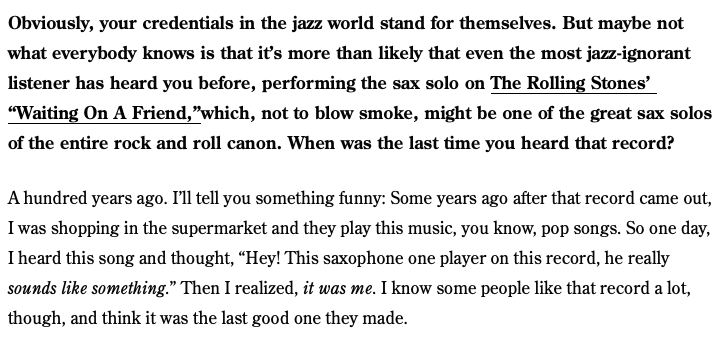 Steven_Hyden's tweet photo. HBD to the great Sonny Rollins. I love the story about how he heard "Waiting On A Friend" by the Rolling Stones once at the grocery store and loved the sax solo. And then he remembered that he was the one who played it. https://t.co/LjH2W4Dq4N https://t.co/8rwIVGTFjg