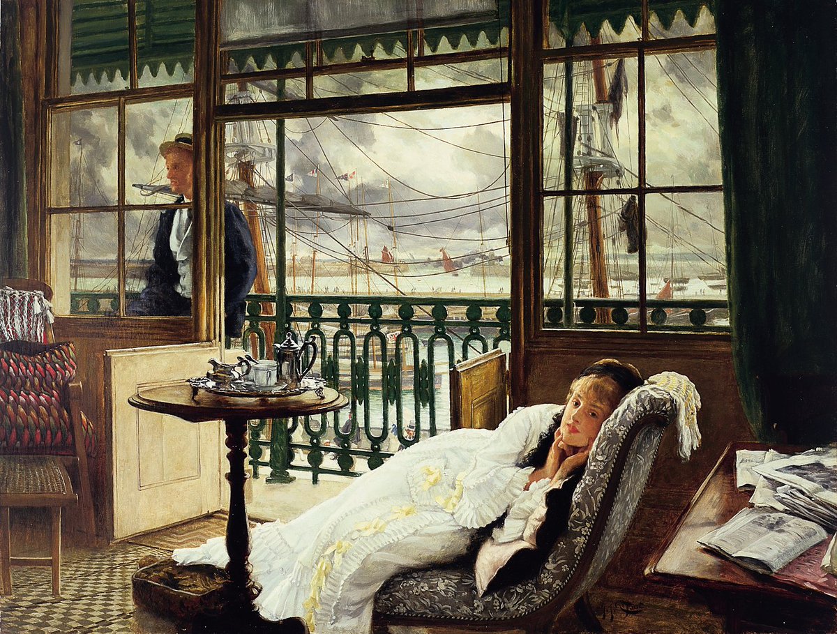 BeaverbrookAG's tweet photo. As we get ready to welcome the fall, does anyone else feel like they spent the summer laying around like the subject of James Tissot’s “A Passing Storm”? #MasterworksMonday #labourday https://t.co/Wo726WROZy