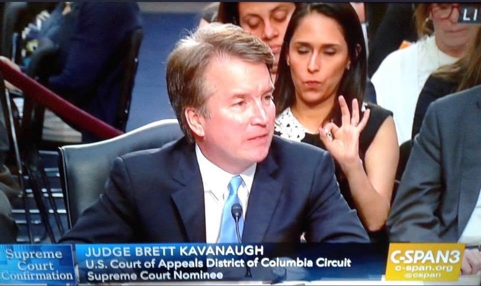 Out5p0ken's tweet image. 2 years ago Zina Bash throwing the ohKKK sign during Kavanaugh’s confirmation hearings. 

Impeach this guy when Biden is in the White House!
#KavaNOPE