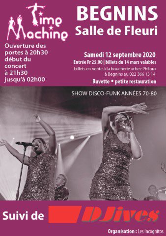 time_machine's tweet photo. Concert disco de Time Machine suivi de DJives, ce samedi 12 sept. dès 20h30 à Begnins.
Entrée 25.- CHF

-
-
-
-
-

#discofunk #livemusic #70sparty #DiscoMusic #LiveShow #FunkyMusic #coverband
#livebands #coverbands #partybands #swissbands #events #music https://t.co/6ToRMotq1y