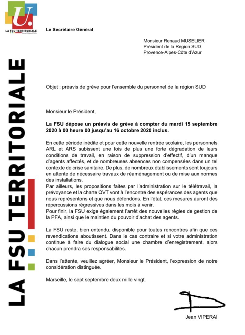 Suppressions/non replacement de postes, travaux inachevés ou jamais réalisés, des mesures sanitaires sans moyen humain, rein ne vas plus à <a href="/MaRegionSud/">Région Sud</a>! Sans oublier, télétravail, prévoyance, charte QVT au rabais. L’administration fait ses soldes, la <a href="/FSUregionSUD/">FSU Conseil Régional SUD</a> n’en veux pas.
