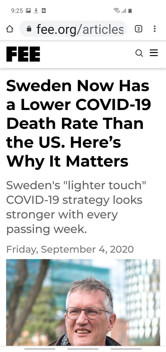officialmcafee's tweet photo. Sweden refused to lock down.

Refused social distancing.

Refused to require masks.

For a while Sweden's death rate was high.

Now it's  nearly non-existent and by the end of the year their total death rate will be the lowest in the world. 

They were right.

We were idiots. https://t.co/g7Asfv7ZM9