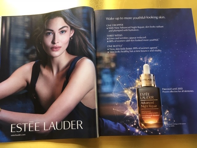 2nd skincare spread  @condenast  @voguemagazine  #VogueHope  #SeptemberIssue, same deal.  @esteelauder talking 'youth-generating' and 'more youthful' skin. I want to see older models, revelling in their age. Remember, this kind of  #ageism makes younger women feel insecure  #LiveOlder