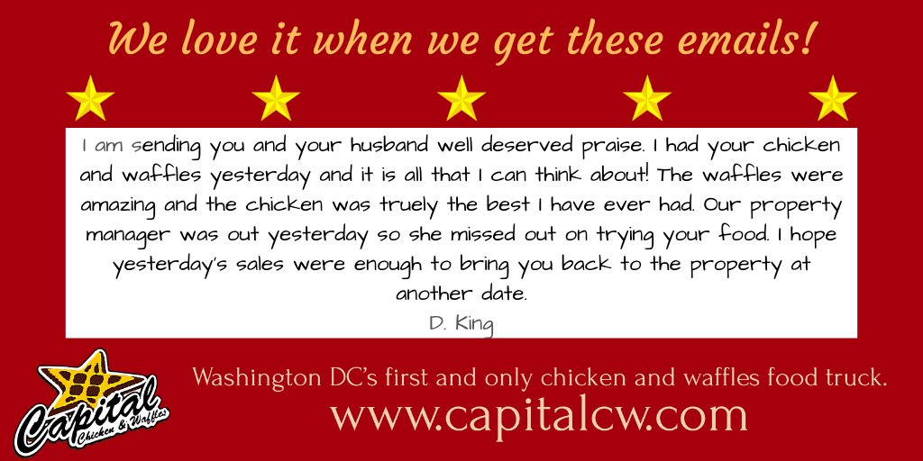 We love getting these emails!
capitalcw.com
#dcfood #dclunch #dcfoodtruck #WashingtonDC