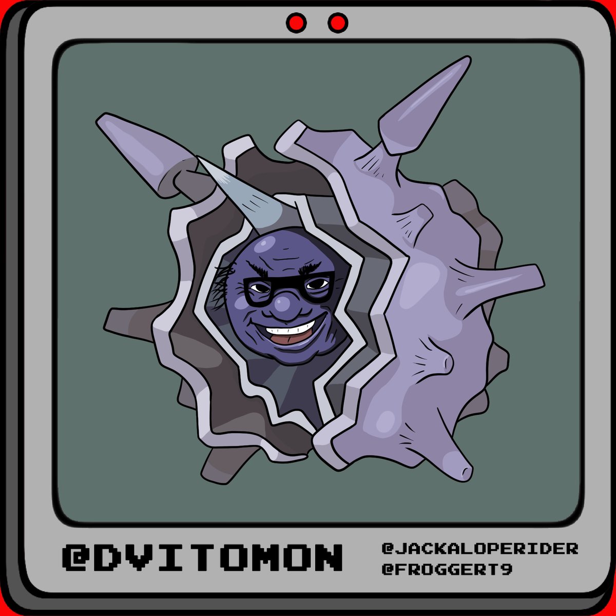 DeVitomon's tweet photo. When attacked, it launches its horns in quick volleys. Its innards have never been seen.
#DeVitomon
#Pokemon
#DannyDeVito https://t.co/SIznoxJMO2