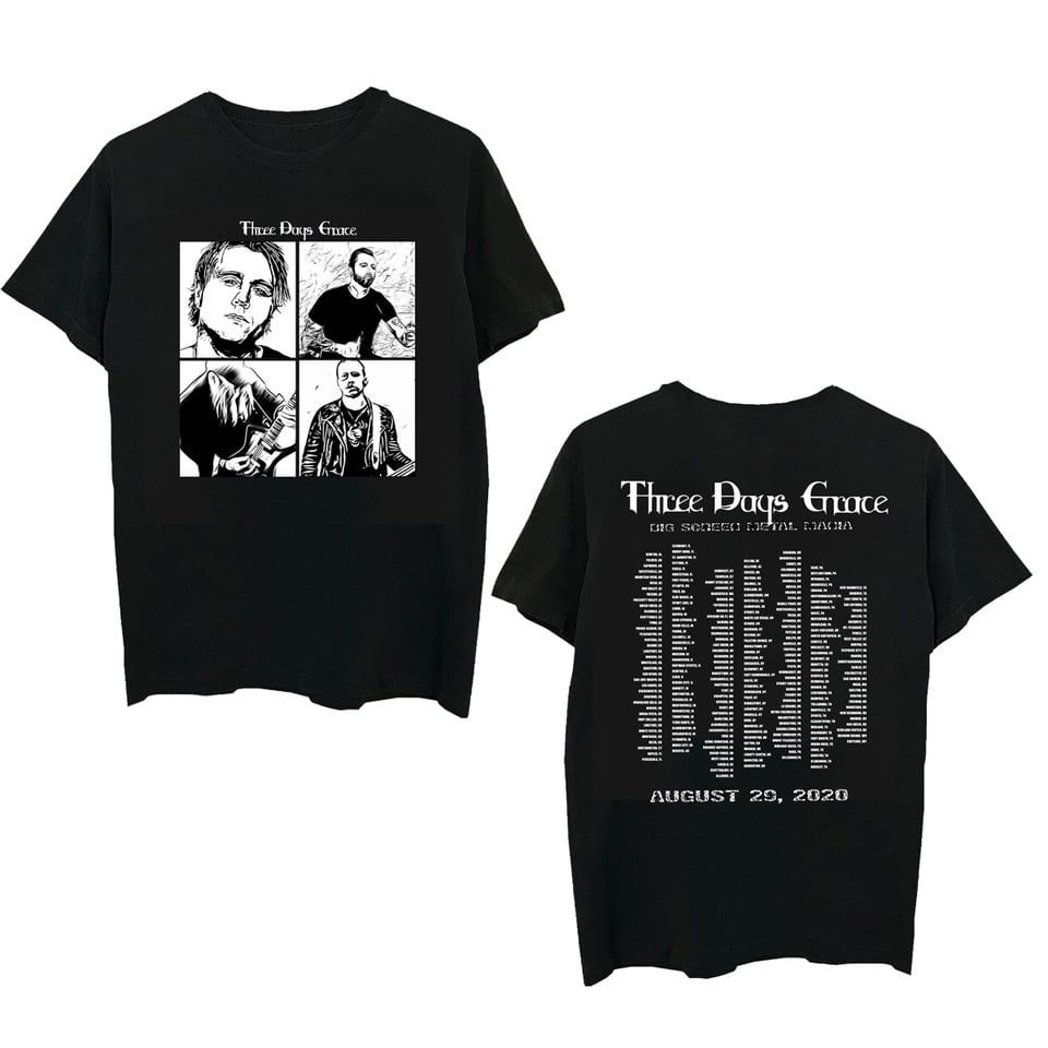 threedaysgrace's tweet photo. 🚨 Last call 🚨 on grabbing your 3DG drive-in tee! It disappears from our official shop tomorrow at 3pmET 🤘🚘 https://t.co/2AY3dkiIW3 https://t.co/QHPvcUUcrL