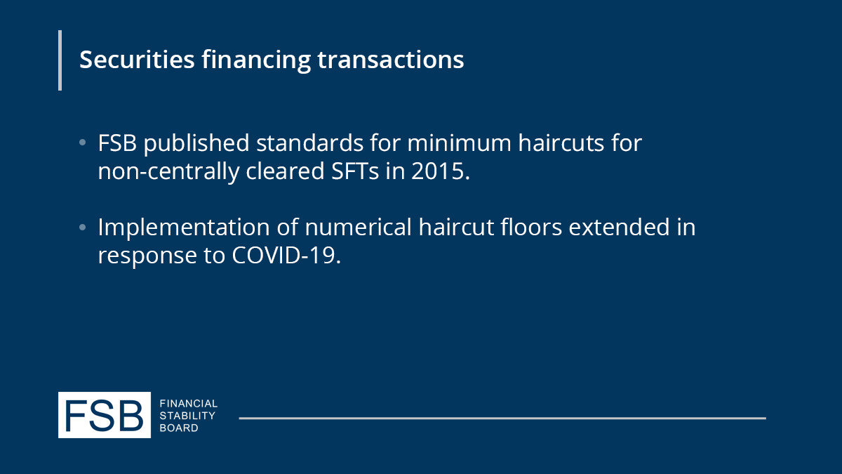 FinStbBoard's tweet photo. FSB extends implementation timelines for minimum haircut standards for non-centrally cleared securities financing transactions in response to #COVID19 #Repo #SecuritiesFinancing https://t.co/aW0SN2SwQm https://t.co/3xXCWjmpJ6