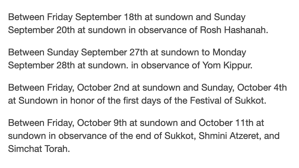 progressivejudaism on Tumblr: 'Dear non-Jewish friends, The Jewish High Holy Days are coming up.  Please do not schedule meetings, parties, and events on the following dates.'

progressivejudaism.tumblr.com/post/628290834…