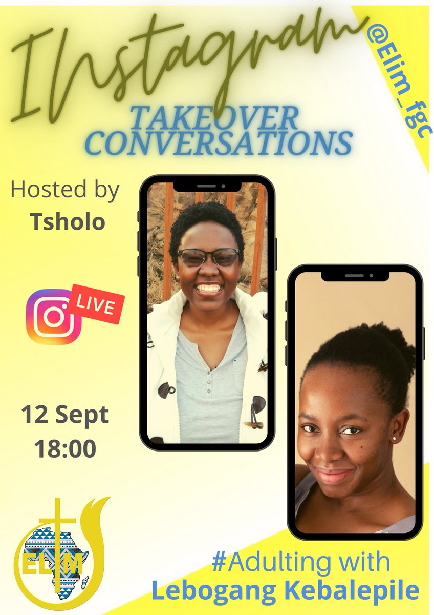 Elim_FGC's tweet photo. Hey Family 😊

Join us this Saturday evening at 18:00  for another discussion in our #Adulting series right here on IG live.
https://t.co/b5svIZuNus https://t.co/mhTuC75cxl