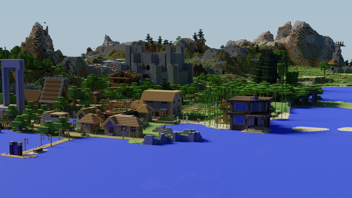 JTandBex's tweet image. Calamityville has grown so much I can't get it into one shot any more! So here's 3 shots!

Which build do you think you'll see spinning in the weekly video?

#Minecraft #Blender #SubServer!