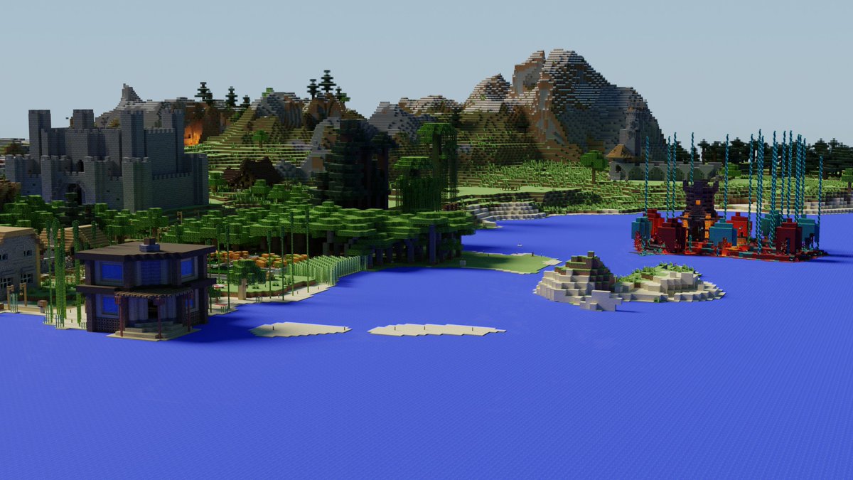 JTandBex's tweet image. Calamityville has grown so much I can't get it into one shot any more! So here's 3 shots!

Which build do you think you'll see spinning in the weekly video?

#Minecraft #Blender #SubServer!