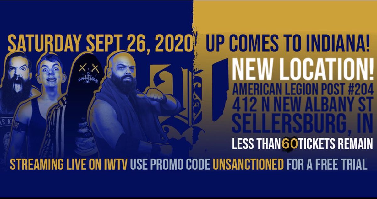 🔥GIVEAWAY!🔥

Quote RT this with hashtag #UPIndianaVacation for a chance to win 2 GA tickets to our Indiana debut, coming up on 9/26.

Featuring @alexcolon0139 @GodofDrivers <a href="/ColeRadrick/">Raddy Daddy</a> <a href="/LordCreweKills/">無慈悲 Lord Crewe</a> <a href="/TheBadReed/">Myron Reed</a> <a href="/theirondemon/">Shane Mercer シェーン・マーサー</a> <a href="/CalvinTankman/">Heavyweight Hustle.</a> + more

CONTENT ENDS FRI 9/18 @ 5PM