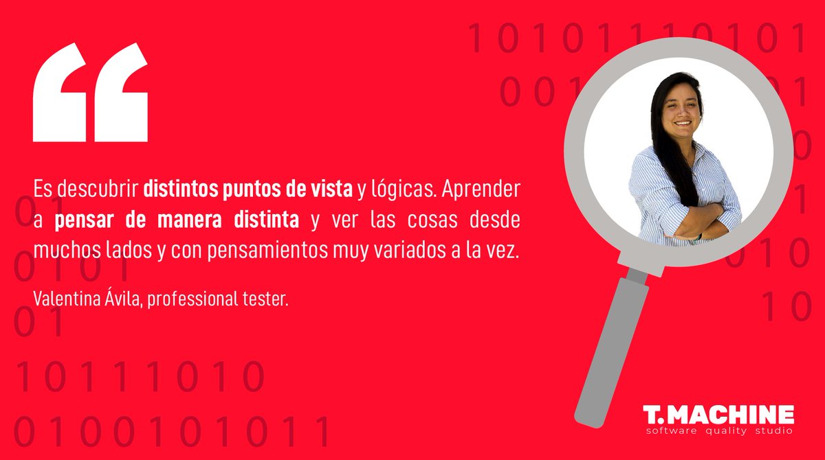 tmachineuy's tweet photo. Nos preguntamos 🤔 ¿qué es el testing de software? Y nuestro equipo lo responde 💪

Para #Valentina, el testing es pensar de formas diferentes, abriéndonos a distintas perspectivas ✨

En estos días seguimos respondiéndonos estas preguntas 🙌

#SomosMásQueTesting https://t.co/VIH7qNxZJI