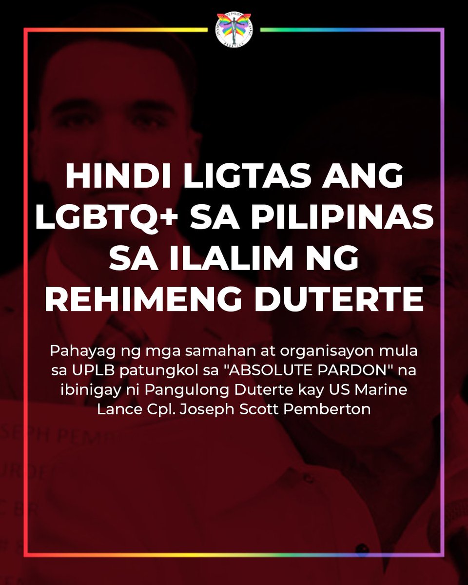 uplbbabaylan's tweet photo. HINDI LIGTAS ANG LGBTQ+ SA PILIPINAS SA ILALIM NG REHIMENG DUTERTE

#JusticeForJenniferLaude
#JunkVFA
#OustDuterte
#OustDuterteNow https://t.co/eBoAC0wh4E