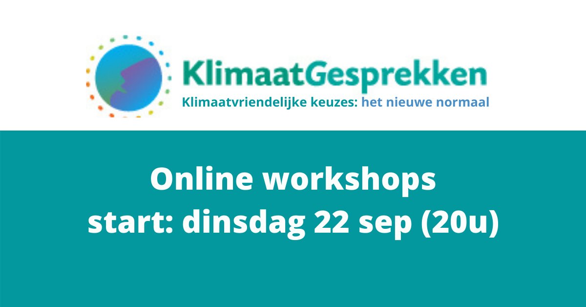 Hoop, humor én handelingsperspectief! klimaatgesprekken.nl/aanmelden/

Vanaf 22 sept in onze ONLINE workshopreeks @KlimaatGesprekken (6 dinsdagavonden om de week 20u)
Iedereen kan meedoen. Voorkennis is niet nodig; wél de wens om klimaatvriendelijker te leven. #klimaat #duurzaam