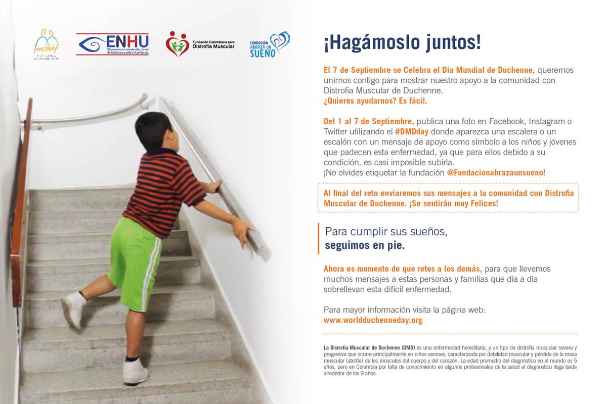abrazaunsueno's tweet photo. @VickyDavilaH @VickyDavilaH @VickyDavilaH @VickyDavilaH ¿Te gustaría llenar de alegría los corazones de los niños con Duchenne ? Es fácil. Sólo tienes que subir una foto subiendo una escalera y enviar un mensaje de apoyo a los niños Duchenne con el hashtag #DMDday https://t.co/qVMfDD6dpD