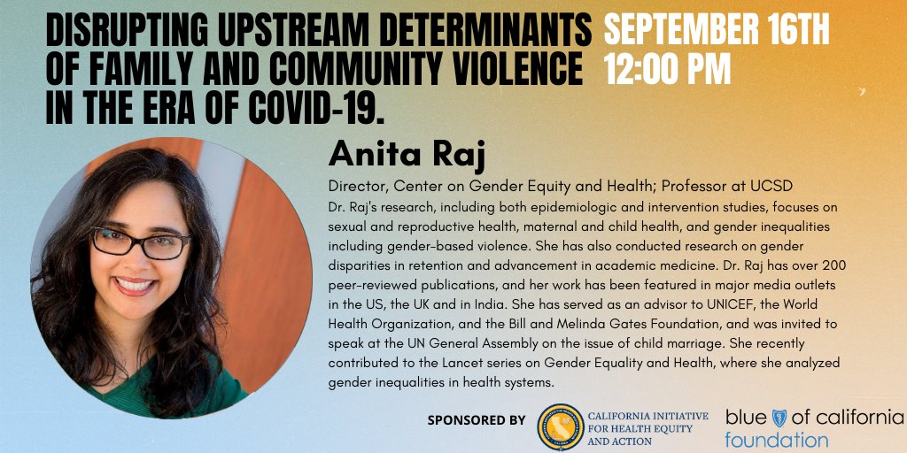 Cal_IHEA's tweet photo. Our final panelist, @AnitaRajUCSD, is the director of the @GEH_UCSD and a prof. at @UCSDMedSchool who studies gender-based violence. Next week, she will join a diverse panel in discussing how we can #reframeDV.
Register here: https://t.co/UFNKups3bL https://t.co/pXqfGhwSCL