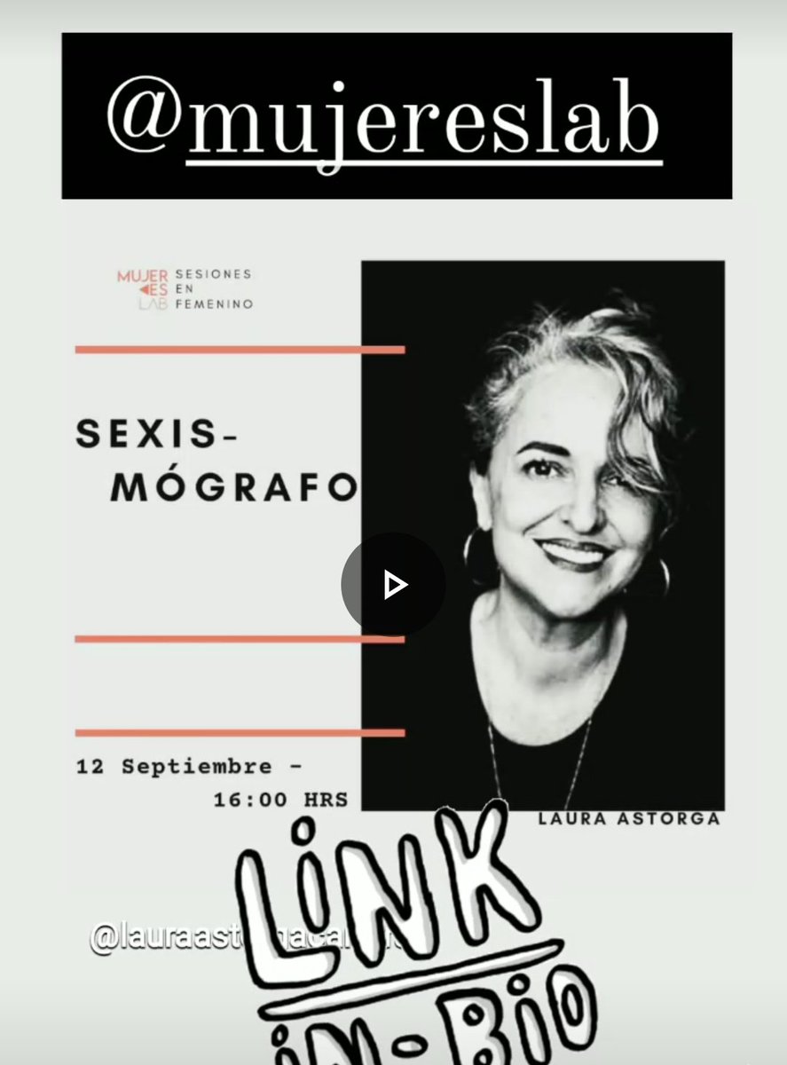 AstorgaCarrera's tweet photo. @mujereslab presenta el SEXISMÓGRAFO, un proyecto de investigación y pedagogía en constante expansión que detecta y redime el sexismo en el #massmedia   
#MujeresLab
#nuevasnarrativas #MiradasEnFemenino 
🚩Sábado 12 de Setiembre
⏰ 3pm CR y 4pm MEX
📝 mujereslab@gmail.com https://t.co/6tEERwmZbX