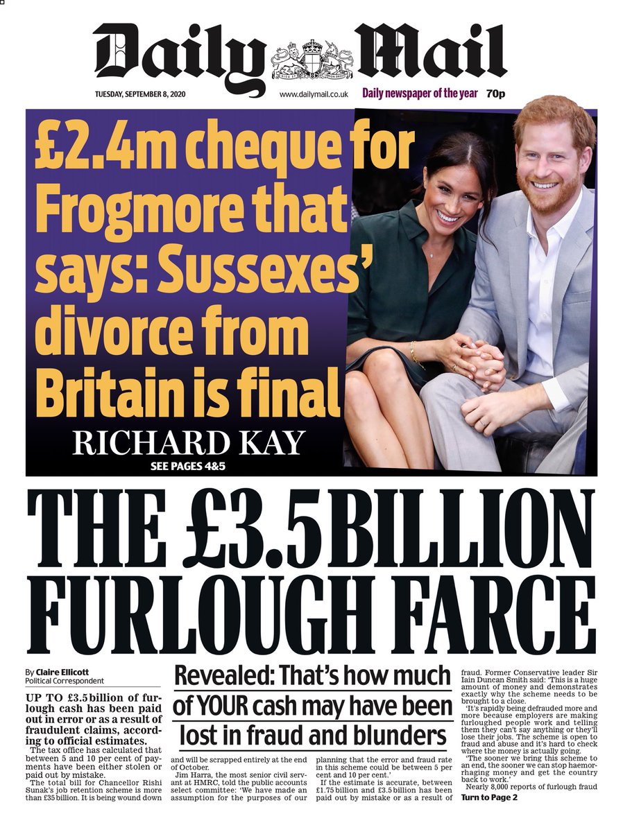 Tuesday's Mail: "The £3.5 billion furlough farce" #TomorrowsPapersToday #BBCPapers