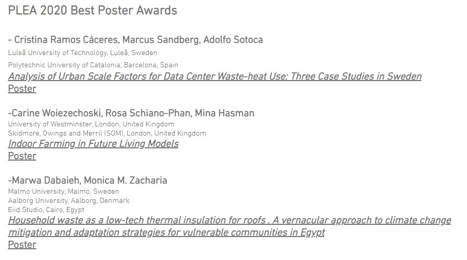 PLEAARCH's tweet photo. 3 Posters were awarded with the #PLEA2020 Best Poster Award. The posters and the papers associated to them can be downloaded from https://t.co/LY58BG6SBl https://t.co/YGKBJTAird