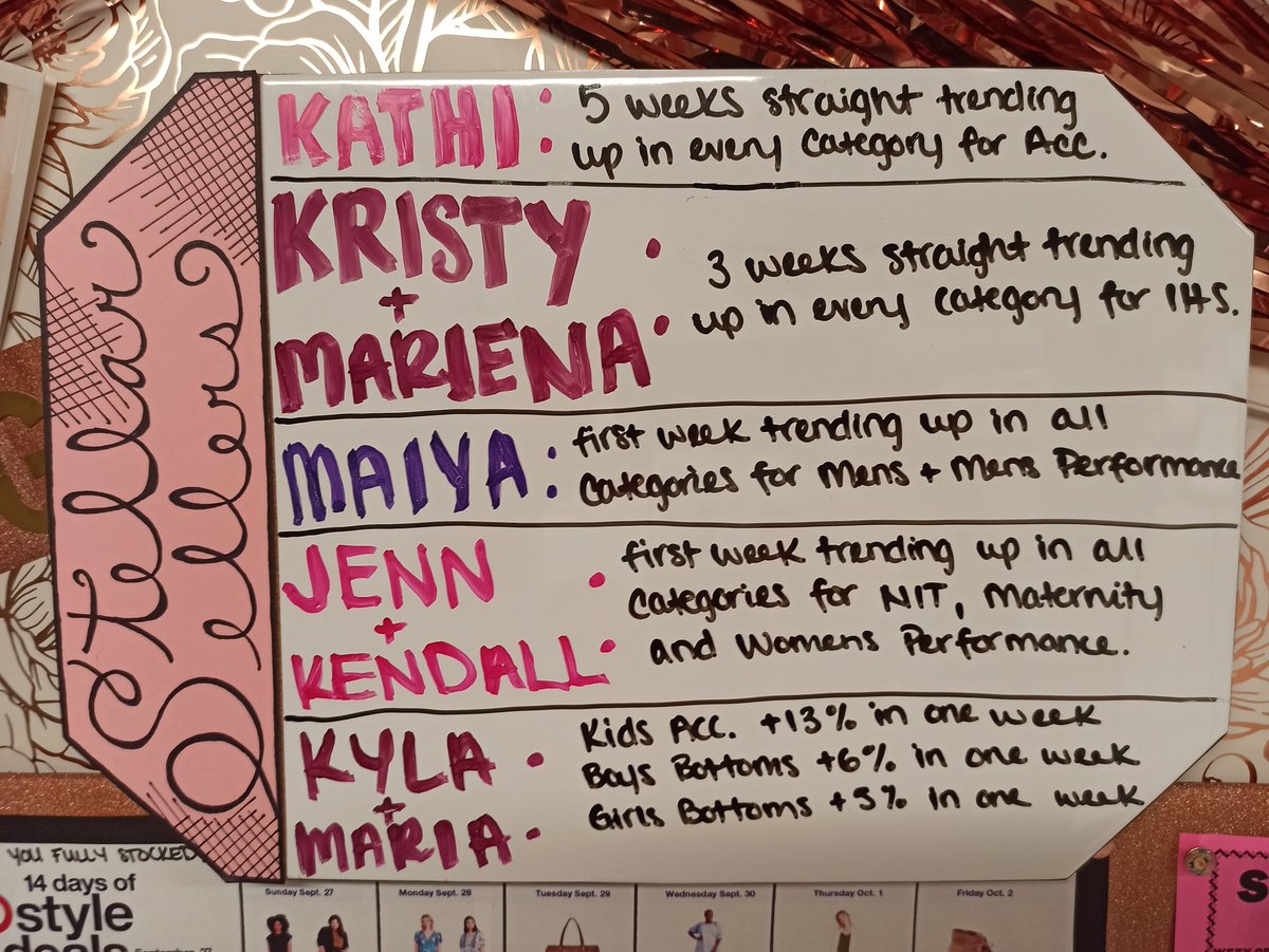 New Visual Merchandising board complete with Standards, Fundamentals, upcoming deals, DBO walk schedule, sets for September, Stellar Sellers of the week, your Fall color palette and peer to peer recognition in the form of candy grams! ❤️🎯 <a href="/aleahmarie19/">Aleah Jacinto</a> <a href="/cinlafountain/">cindy</a>