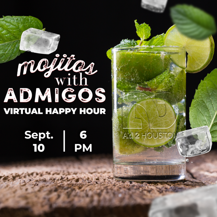 Ad2Houston's tweet photo. Grab your #mojitos and join your ADmigos for the first virtual happy hour of the year. Don't forget to RSVP on #Zoom to get the link. Try your hand at making your own Mojito using the instructions in the description. 

🍹🔗: https://t.co/DKI1wj5dVM https://t.co/l64YcUMT3e