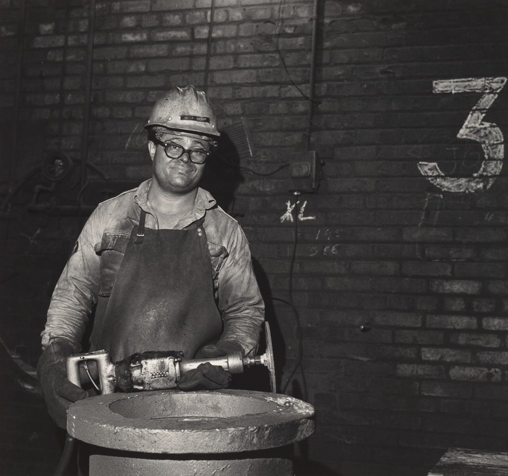 For his “Working People” series (1976-1987), Rogovin photographed steelworkers in and around his hometown of Buffalo, New York.Each individual was photographed at work in a steel mill or furnace, as well as at home with their families.