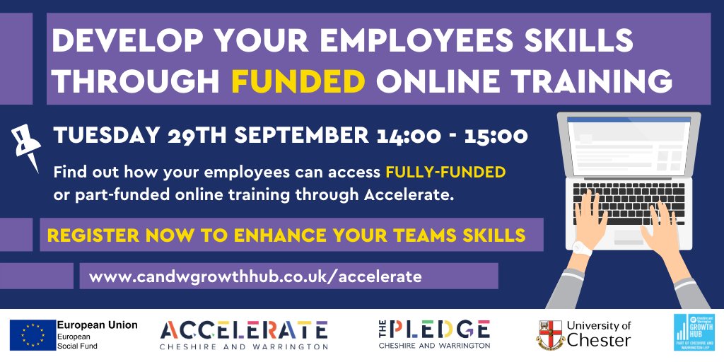 DATE FOR THE DIARY!📌

Find out how your employees can access FUNDED training through Accelerate.

On the 29th Sept Accelerate's Skills Brokers will be discussing the different courses available &amp; how they can benefit your business.

Register now here - eventbrite.co.uk/e/access-to-fu…