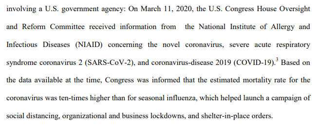 2/ author Ronald Brown (of University of Waterloo in Ontario) said that House Committee was told that estimated mortality was 10 times higher than seasonal influenza. This was prime argument for lockdown.