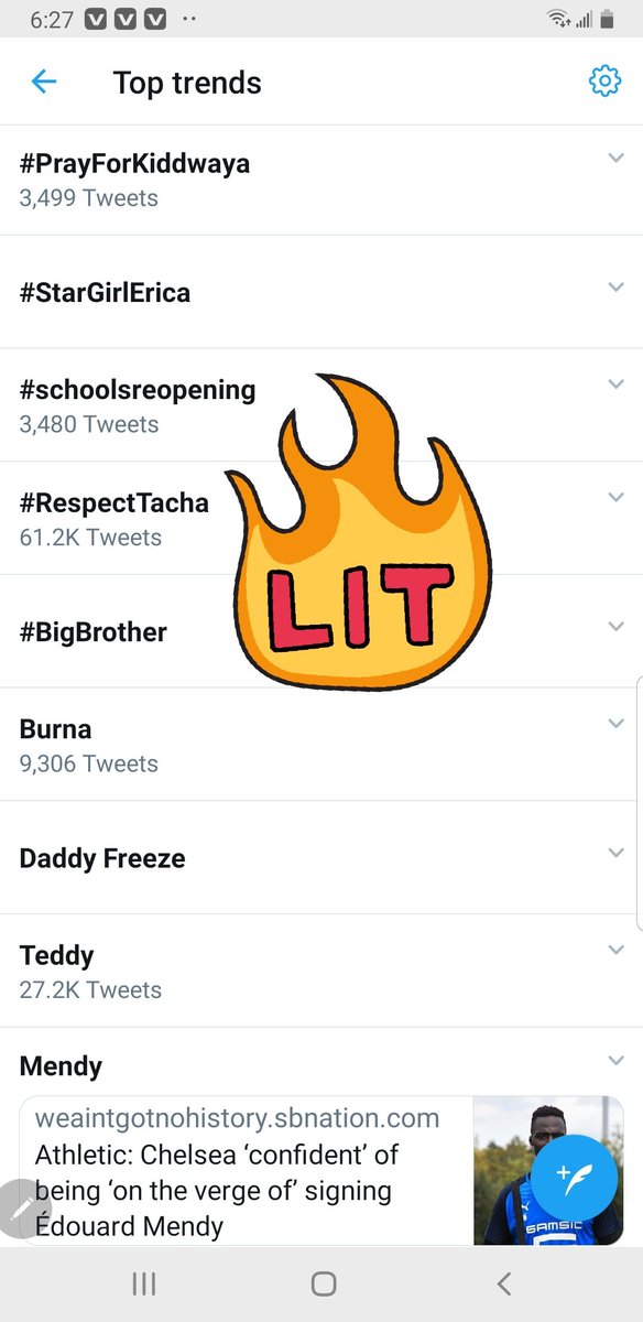 I Love the trend list 6:30 o😍
Omo Titans  I bow 😘
@Symply_Tacha @Great_Oyin1 @bellahtyrah @Iam_DaddyTom3 @AkpataWini @Triciaduchess 
 #BigBrother must #RespectTacha she's bigger than the show itself😎