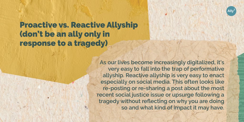 Ally2Squared's tweet photo. Today we distinguish between proactive allyship and reactive allyship, and provide a few tips for reposting content on social media. https://t.co/YD5LvjG75q