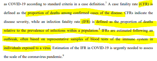 4/ Brown observed that CFR and IFR have different definitions in epidemiology and gives a lengthy exposition.