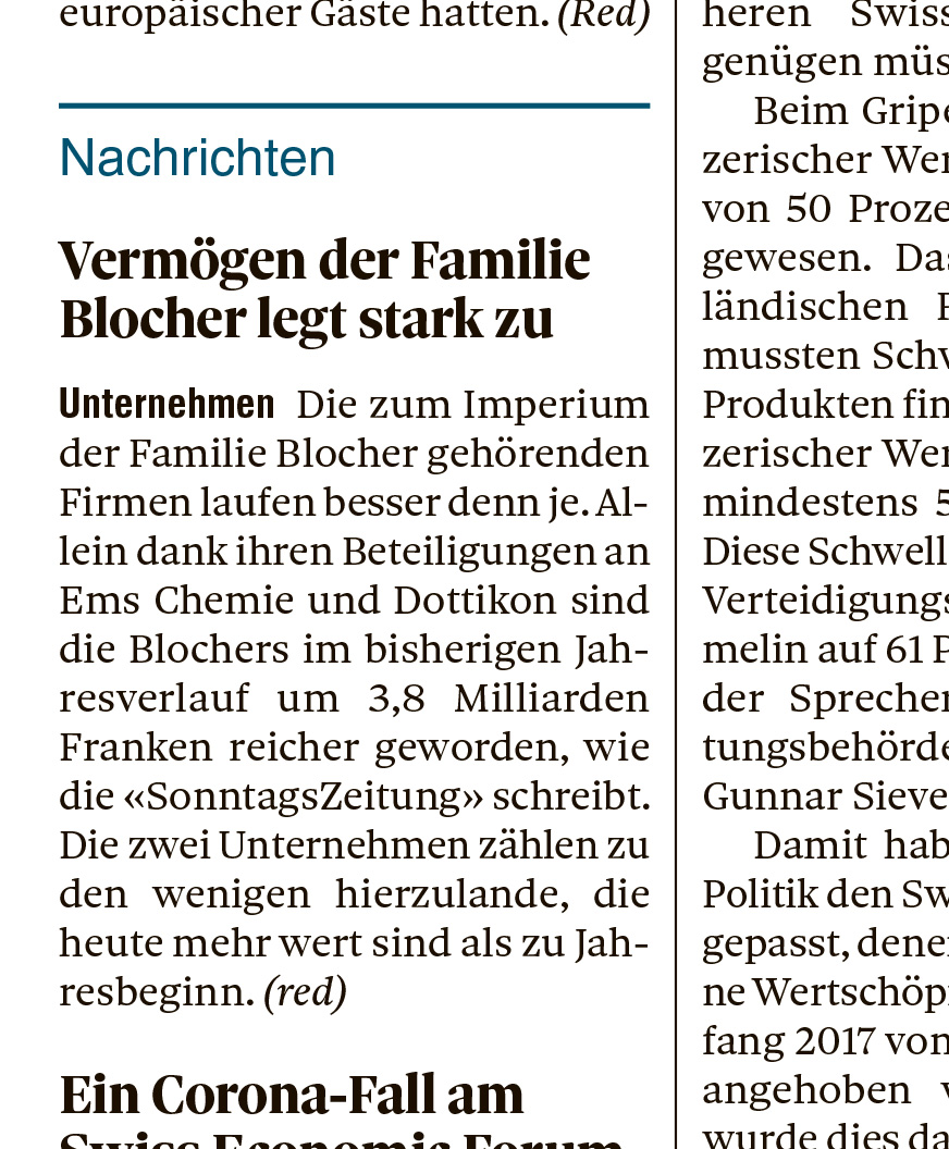 am Montag nun eine sogennante Randnotiz (Der Bund, 07.09.2020, Seite 9)
