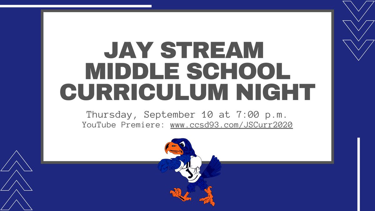 Join us virtually at ccsd93.com/JSCurr2020 on Thursday, September 10th at 7pm for Curriculum Night to find out more about the school year!