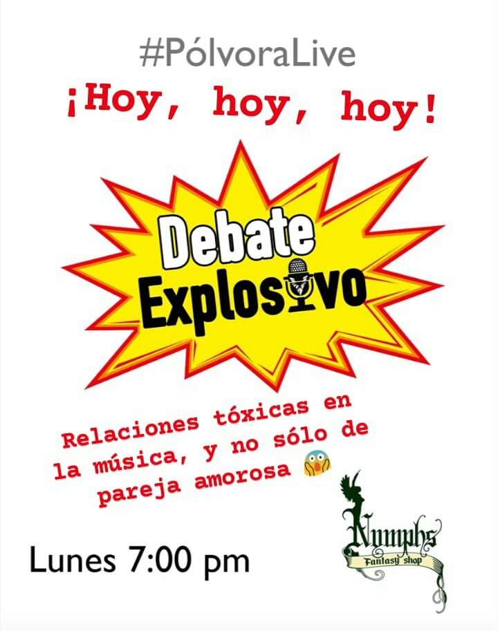 PolvoraRock's tweet photo. Nos vamos a poner bien "amigo, date cuenta" este día en el #DebateExplosivo. Repasaremos las relaciones tóxicas en la industria y no solo de relación amorosa 😱
Tenemos regalito por parte de Nymphs Shop para que estés siempre a tiempo.
¡Nos vemos a las 7pm por IGTV! https://t.co/Rf7R3Wn7O2